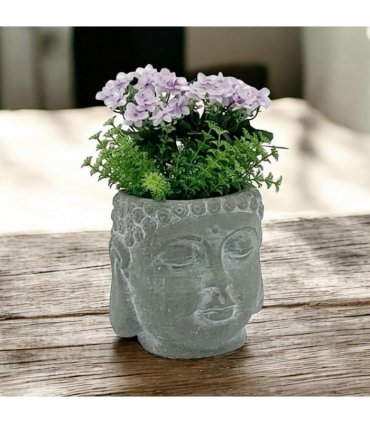 AcaciaHome Elegant 17cm Buddha Head Plant Pot Planter – Cement Garden Ornament in Easter Island TIKI Style, Medium-Sized Abstract Zen Sculpture for Indoor Outdoor Décor, Patio, Garden, Finish (Grey)