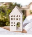 Modern Village Ceramic Tea Light Holder – House-Shaped Pottery Décor with Painted Finish, Free-Standing, Stylish Indoor Decoration for Living Room, Bedroom, Office & Gifts (21cm Candle Holder)