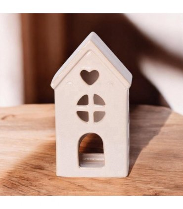 Modern Ceramic Tea Light Holder – House-Shaped Pottery from Porch Village Collection, Free-Standing with Painted Finish, Stylish Indoor Décor, Gift-Ready, Tea Light Excluded (22cm Candle Holder)