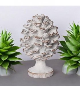 Durable Stone-Look Resin Pine Cone Ornament on Base – Weatherproof, Frost-Resistant Garden Sculpture for Indoor & Outdoor Décor, Ideal for Lawn, Porch, Balcony & Flower Beds (27cm Pine Cone Art)