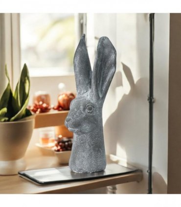 Elegant 29cm Stone-Effect Hare Head Sculpture – Patina-Finish Resin Rabbit Ornament, Weatherproof & Frost-Resistant Bunny Figurine for Porch, Balcony, Lawn and Indoor/Outdoor Home Décor (Grey)