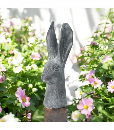 Elegant 29cm Stone-Effect Hare Head Sculpture – Patina-Finish Resin Rabbit Ornament, Weatherproof & Frost-Resistant Bunny Figurine for Porch, Balcony, Lawn and Indoor/Outdoor Home Décor (Grey)