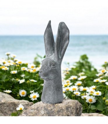 Elegant 29cm Stone-Effect Hare Head Sculpture – Patina-Finish Resin Rabbit Ornament, Weatherproof & Frost-Resistant Bunny Figurine for Porch, Balcony, Lawn and Indoor/Outdoor Home Décor (Grey)