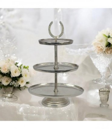 AcaciaHome Horseshoe 3 Tier Dessert Stand – 38cm Oval Nickel Display Tray with Horse Bit Accents – Elegant Art Deco Style for Serving Cupcakes, Cakes, Weddings, Parties, or Home