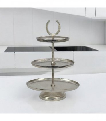 AcaciaHome Horseshoe 3 Tier Dessert Stand – 38cm Oval Nickel Display Tray with Horse Bit Accents – Elegant Art Deco Style for Serving Cupcakes, Cakes, Weddings, Parties, or Home