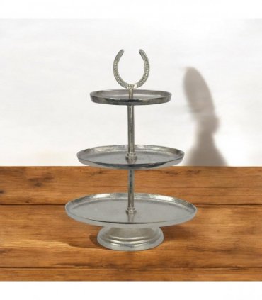 AcaciaHome Horseshoe 3 Tier Dessert Stand – 38cm Oval Nickel Display Tray with Horse Bit Accents – Elegant Art Deco Style for Serving Cupcakes, Cakes, Weddings, Parties, or Home