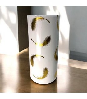 Classic Ceramic Round 18” Tall Umbrella Stand – Multi-Functional Holder or Decorative Vase, with Durable Glazed Finish for Home, Office, or Entryway (Gold Leaf Round Design)