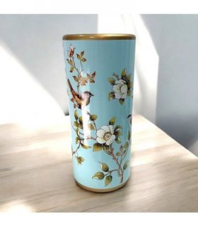 Classic Ceramic Round 18” Tall Umbrella Stand – Multi-Functional Holder or Decorative Vase,  with Durable Glazed Finish for Home, Office, or Entryway (Blue with Bird Design)