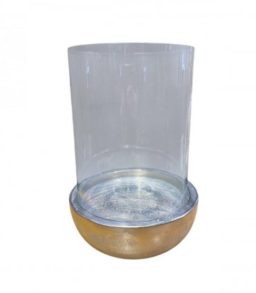 Elegant and Classic New Silver Chrome Wood & Glass Ring Candle Holder Hurricane Lamp – Wedding Metal Design Table Decor for enhancing living rooms, bedrooms, or weddings