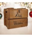 AcaciaHome Vintage and Charming Rustic Merry Xmas Storage Crate – Stackable and Durable Xmas Eve Wooden Box with Dust-Proof, Freestanding, Non-Lidded with Handle for home, garden (Vintage Brown)