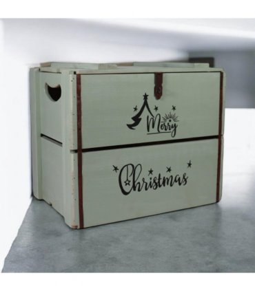 AcaciaHome Vintage and Charming Rustic Merry Xmas Storage Crate – Stackable and Durable Xmas Eve Wooden Box with Dust-Proof, Freestanding, Non-Lidded with Handle for home, garden (Vintage Green)