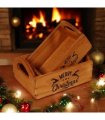 Durable & Stackable Vintage Brown Merry Xmas Storage Crate with Compartments Set of 2 – Stylish Display Containers for Home Organization, Garden-Themed, and Home Decor (Merry Christmas Art)