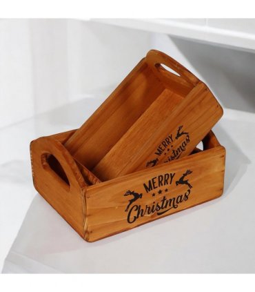 Durable & Stackable Vintage Brown Merry Xmas Storage Crate with Compartments Set of 2 – Stylish Display Containers for Home Organization, Garden-Themed, and Home Decor (Merry Christmas Art)