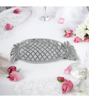 Decorative 33cm Silver Plated Metal Pineapple Trinket Tray Jewellery Dish Gift