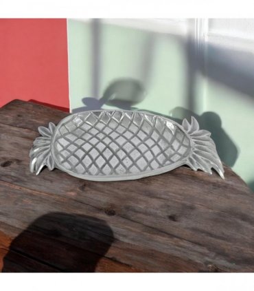 Decorative 33cm Silver Plated Metal Pineapple Trinket Tray Jewellery Dish Gift
