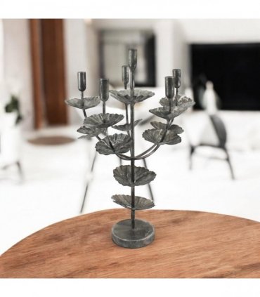 Flower Shaped Candelabra 57cm Candle Holder – Metal Home Art Deco Elegant Table Centrepiece, Decorative Floral Sculpture, Contemporary Style, for Adults or Teenagers (Silver)