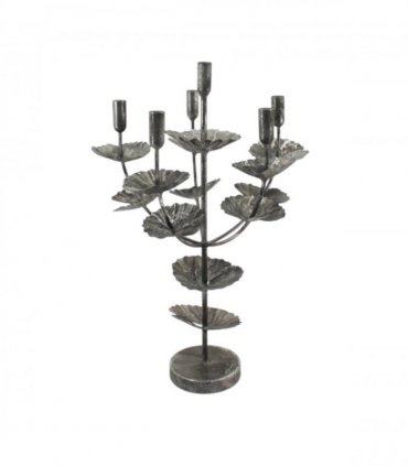 Flower Shaped Candelabra 57cm Candle Holder – Metal Home Art Deco Elegant Table Centrepiece, Decorative Floral Sculpture, Contemporary Style, for Adults or Teenagers (Silver)