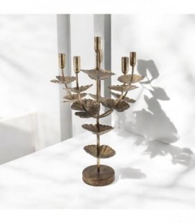 Flower Shaped Candelabra 57cm Candle Holder – Metal Home Art Deco Elegant Table Centrepiece, Decorative Floral Sculpture, Contemporary Style, for Adults or Teenagers (Gold)