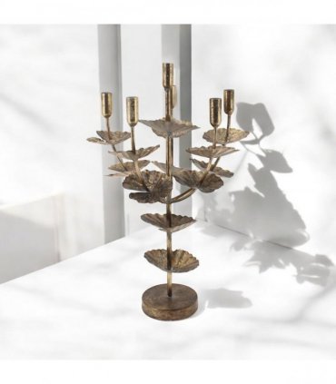 Flower Shaped Candelabra 57cm Candle Holder – Metal Home Art Deco Elegant Table Centrepiece, Decorative Floral Sculpture, Contemporary Style, for Adults or Teenagers (Gold)