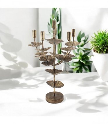 Flower Shaped Candelabra 57cm Candle Holder – Metal Home Art Deco Elegant Table Centrepiece, Decorative Floral Sculpture, Contemporary Style, for Adults or Teenagers (Gold)