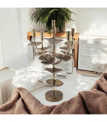 Flower Shaped Candelabra 57cm Candle Holder – Metal Home Art Deco Elegant Table Centrepiece, Decorative Floral Sculpture, Contemporary Style, for Adults or Teenagers (Gold)