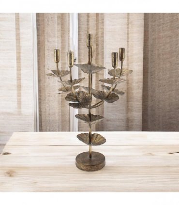 Flower Shaped Candelabra 57cm Candle Holder – Metal Home Art Deco Elegant Table Centrepiece, Decorative Floral Sculpture, Contemporary Style, for Adults or Teenagers (Gold)
