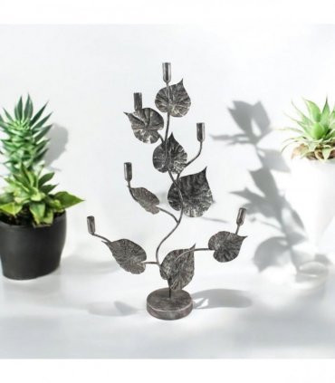 Flower Shaped Candelabra 77cm Candle Holder – Elegant Floral Design Silver Metal Home Decor Centrepiece, Decorative Sculpture for Living Room, Bedroom or Office
