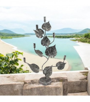 Flower Shaped Candelabra 77cm Candle Holder – Elegant Floral Design Silver Metal Home Decor Centrepiece, Decorative Sculpture for Living Room, Bedroom or Office