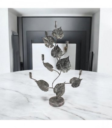 Flower Shaped Candelabra 77cm Candle Holder – Elegant Floral Design Silver Metal Home Decor Centrepiece, Decorative Sculpture for Living Room, Bedroom or Office