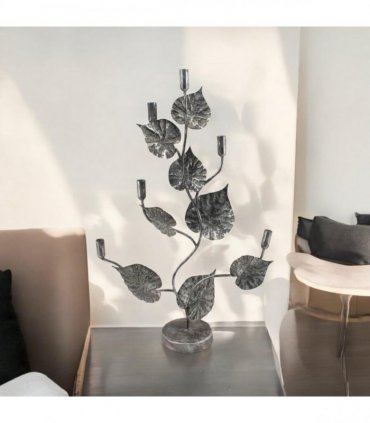 Flower Shaped Candelabra 77cm Candle Holder – Elegant Floral Design Silver Metal Home Decor Centrepiece, Decorative Sculpture for Living Room, Bedroom or Office