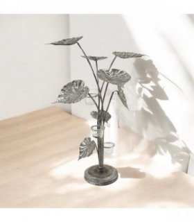Elegant 74cm Silver Flower Metal Candelabra Candle Holder – Exquisite Art Décor Centrepiece & Special Events with Intricate Floral Design for Dining & Living Room