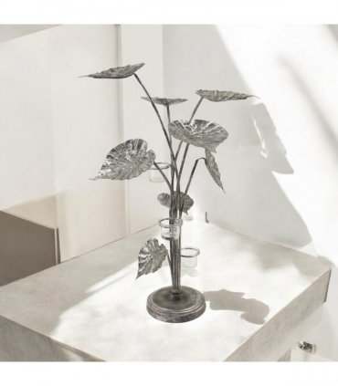 Elegant 74cm Silver Flower Metal Candelabra Candle Holder – Exquisite Art Décor Centrepiece & Special Events with Intricate Floral Design for Dining & Living Room