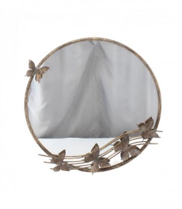 Elegant Shabby Chic Ornate Butterfly Wall Mirror – Rustic Gold Metal & Glass Frame, Art Deco Style Home Accent, Eye-Catching Decorative Mirror for Bedroom or Living Room (63cm Round)