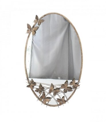 Elegant Shabby Chic Ornate Butterfly Wall Mirror – Rustic Gold Metal & Glass Frame, Art Deco Style Home Accent, Eye-Catching Decorative Mirror for Bedroom or Living Room (102CM-Oval)