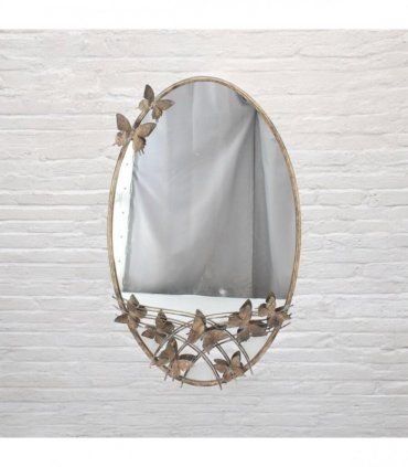 Elegant Shabby Chic Ornate Butterfly Wall Mirror – Rustic Gold Metal & Glass Frame, Art Deco Style Home Accent, Eye-Catching Decorative Mirror for Bedroom or Living Room (102CM-Oval)