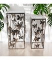 AcaciaHome Decorative & Elegant Nest of Tables Set – Gold Butterfly Design, Art Deco Metal Frame with Glass Tops, Stylish Square Side & End Tables for Home, Living Room, Bedroom & Office Décor