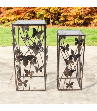 AcaciaHome Decorative & Elegant Nest of Tables Set – Gold Butterfly Design, Art Deco Metal Frame with Glass Tops, Stylish Square Side & End Tables for Home, Living Room, Bedroom & Office Décor
