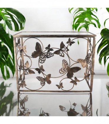 AcaciaHome Modern & Decorative Gold Butterfly Console Table – Rectangle Metal Sideboard with Glass Top, Sleek Painted Gold Finish, Stylish Statement Piece for Home, Living Room, or Hallway