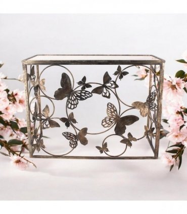 AcaciaHome Modern & Decorative Gold Butterfly Console Table – Rectangle Metal Sideboard with Glass Top, Sleek Painted Gold Finish, Stylish Statement Piece for Home, Living Room, or Hallway