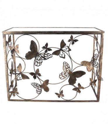 AcaciaHome Modern & Decorative Gold Butterfly Console Table – Rectangle Metal Sideboard with Glass Top, Sleek Painted Gold Finish, Stylish Statement Piece for Home, Living Room, or Hallway