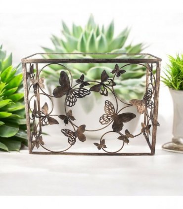 AcaciaHome Modern & Decorative Gold Butterfly Console Table – Rectangle Metal Sideboard with Glass Top, Sleek Painted Gold Finish, Stylish Statement Piece for Home, Living Room, or Hallway