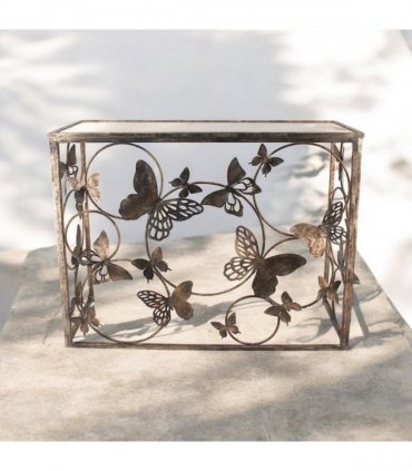 AcaciaHome Modern & Decorative Gold Butterfly Console Table – Rectangle Metal Sideboard with Glass Top, Sleek Painted Gold Finish, Stylish Statement Piece for Home, Living Room, or Hallway