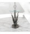 AcaciaHome Decorative & Elegant Silver Leaf Metal Side Table – Handcrafted 79cm Round Floral Art Deco End Table with Heart Pattern, Painted Silver Finish for Living Room or Bedroom Décor