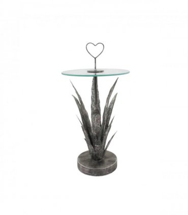 AcaciaHome Decorative & Elegant Silver Leaf Metal Side Table – Handcrafted 79cm Round Floral Art Deco End Table with Heart Pattern, Painted Silver Finish for Living Room or Bedroom Décor