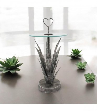 AcaciaHome Decorative & Elegant Silver Leaf Metal Side Table – Handcrafted 79cm Round Floral Art Deco End Table with Heart Pattern, Painted Silver Finish for Living Room or Bedroom Décor