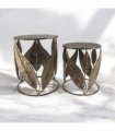 AcaciaHome Durable & Stylish Art Deco Gold Leaf Nest of Tables – Elegant Round Metal Side & End Tables, Hand-Finished Floral Design, Perfect Furniture for Home or Living Room Décor
