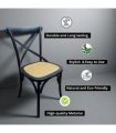 Modern & Stylish Hand Finished Cross Back Oak Wooden Cafe Chair - Exclusive Rattan Seat Comfortable Office Furniture Collections for Home, Dining, Cafe, and Office Seating (Black)