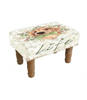 AcaciaHome Elegant and Comfortable Printed Linen Footstool Lounge Padded - Country Cottage Design with Rectangular Shape, Medium Firmness Foam for Lounge and Living Room Décor (Dog)