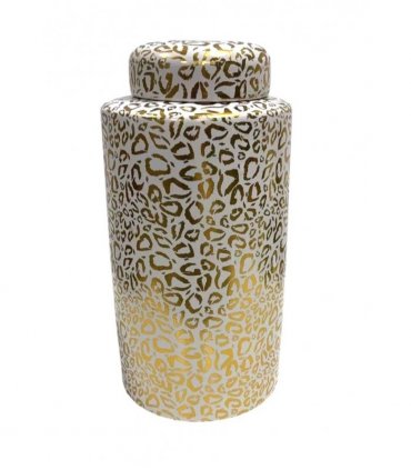 Ceramic Ginger Jar Modern Abstract Vase – Elegant and Stylish White Glazed Porcelain Decorative Jar with Vintage-Inspired Accent Piece for Living Room, Mantel, Dining Room, or Shelf (35CM JAR)