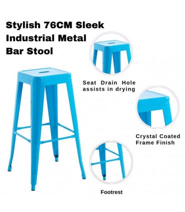 AcaciaHome Modern and Contemporary 76CM Sleek Industrial Metal Bar Stool – Durable Sturdy Steel Frame with Comfortable Seat for Kitchen Islands, Home Bars, Cafes, and Restaurants (Blue)